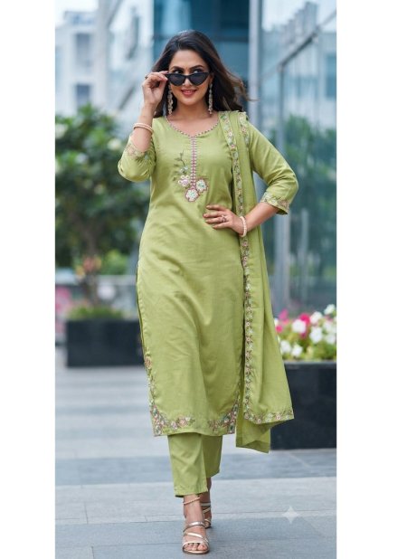 Ff Mul Chanderi Embroidery Work Kurti With Bottom Dupatta 